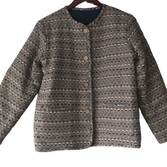 Vintage Boho blue and gray Quilted jacket size large like new - Picture 1 of 14
